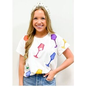 Queen Of Sparkles Women's Estelle Sequined‎ Muti Color Short Sleeve Top Size XS